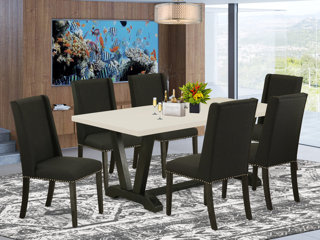 East West Furniture V626FL624-7 - 7-Piece Dining Room Table Set - 6 Parson Dining Chairs and a Rectangular Table Hardwood Structure