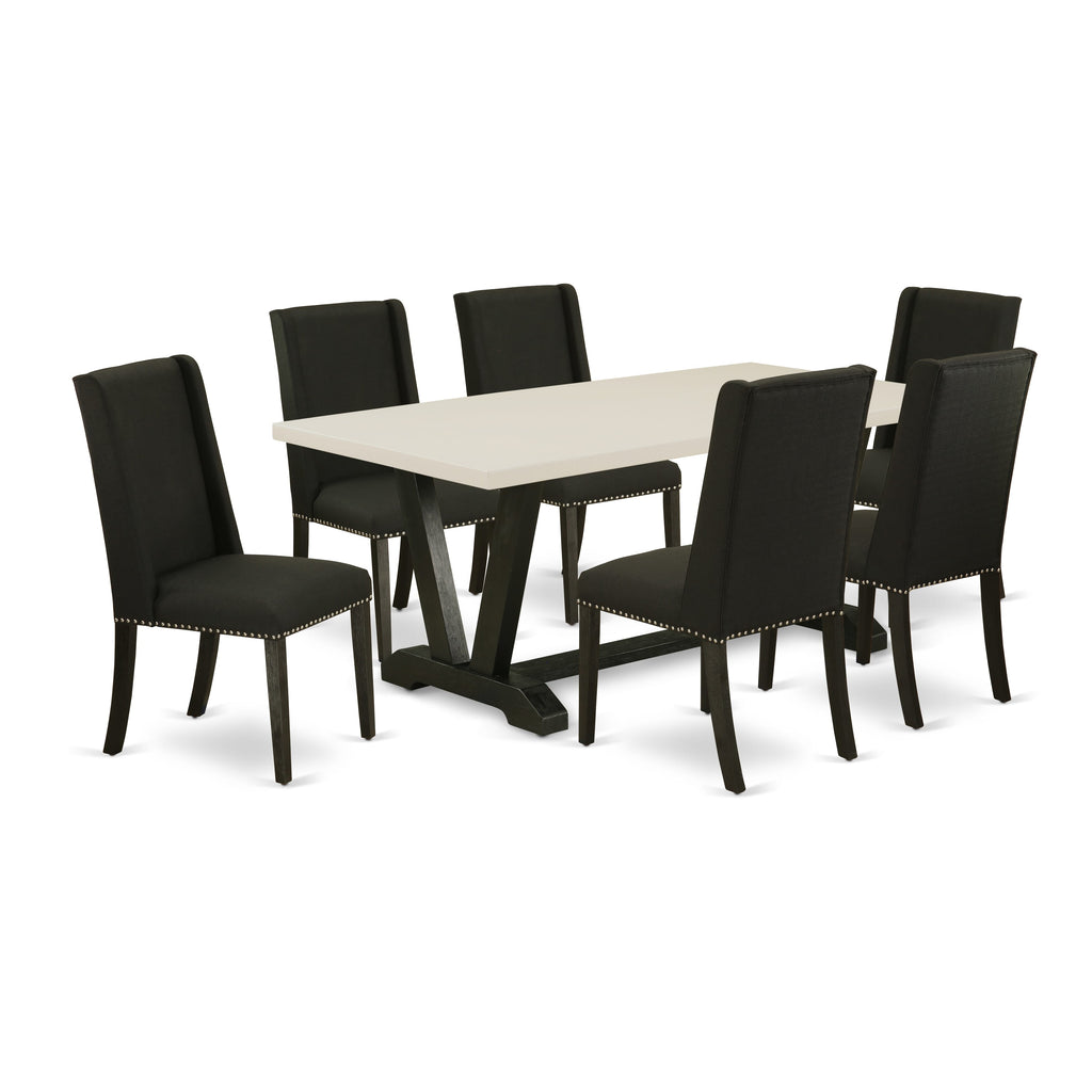 East West Furniture V626FL624-7 - 7-Piece Dining Room Table Set - 6 Parson Dining Chairs and a Rectangular Table Hardwood Structure