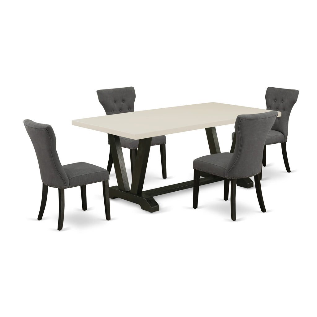 East West Furniture V626GA650-5 5-Pc Dining Table Set Included 4 Parson chairs Upholstered Seat and High Button Tufted Chair Back and Rectangular Table with Linen White Dining Table Top - Black Finish