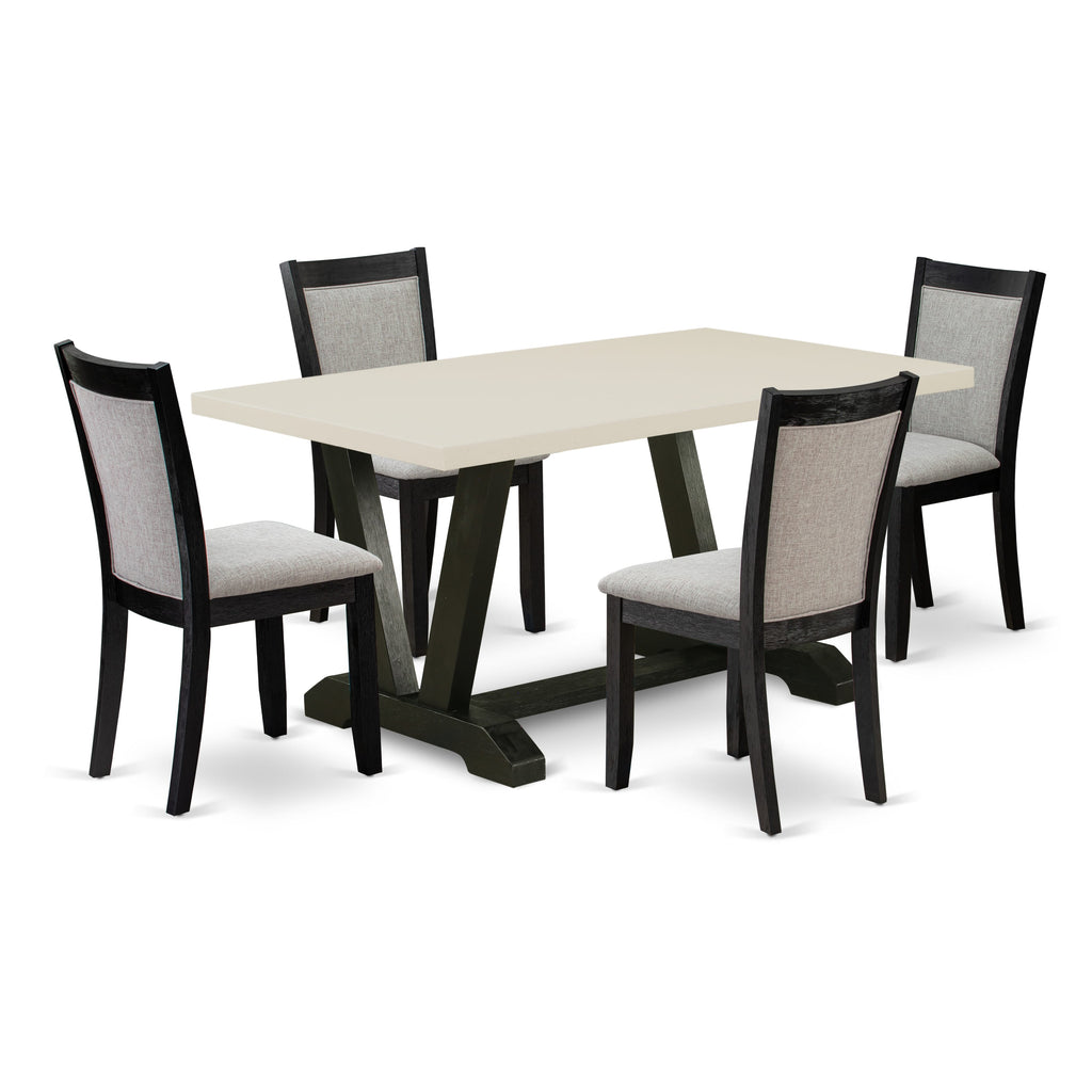 East West Furniture V626MZ606-5 5 Piece Dining Room Furniture Set Includes a Rectangle Dining Table with V-Legs and 4 Shitake Linen Fabric Parsons Chairs, 36x60 Inch, Multi-Color