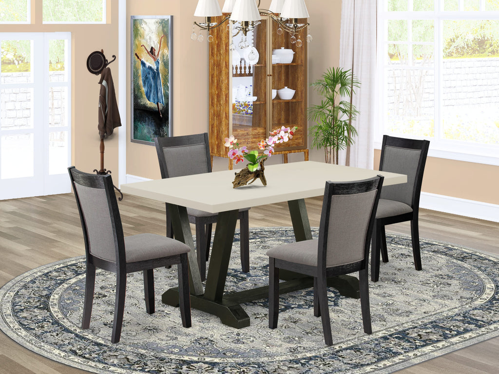 East West Furniture V626MZ650-5 5 Piece Dining Set Includes a Rectangle Dining Room Table with V-Legs and 4 Dark Gotham Grey Linen Fabric Parsons Chairs, 36x60 Inch, Multi-Color