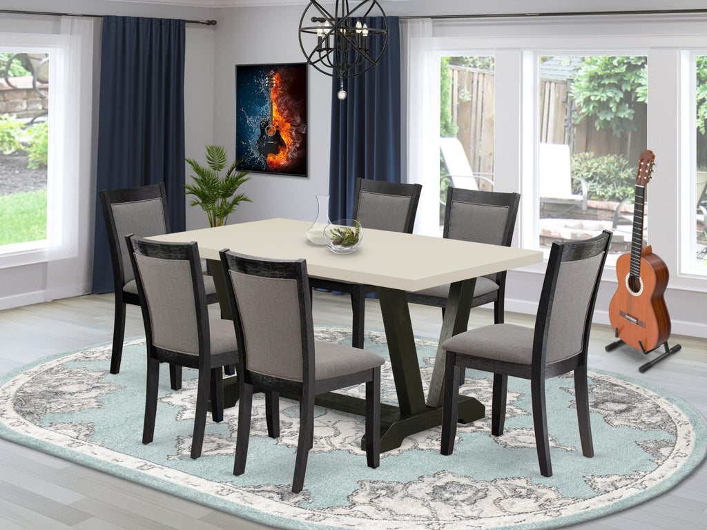 East West Furniture V626MZ650-7 7 Piece Dinette Set Consist of a Rectangle Dining Room Table with V-Legs and 6 Dark Gotham Grey Linen Fabric Parsons Dining Chairs, 36x60 Inch, Multi-Color