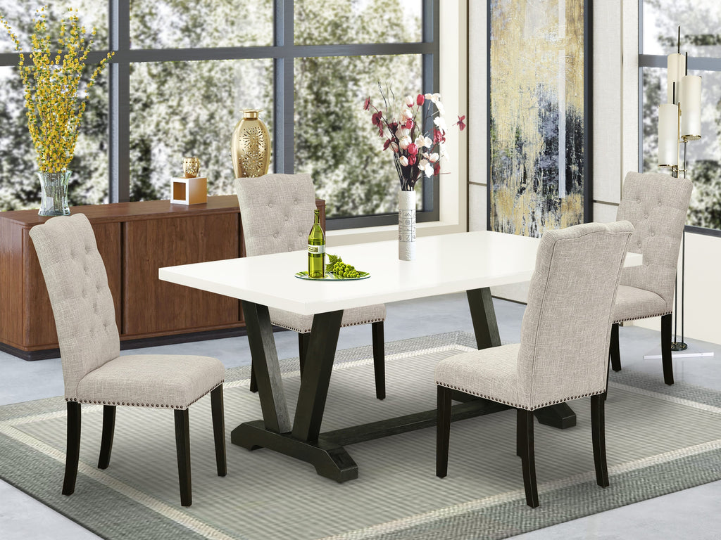 East West Furniture V627EL635-5 5 Piece Dining Table Set for 4 Includes a Rectangle Kitchen Table with V-Legs and 4 Doeskin Linen Fabric Parson Dining Chairs, 40x72 Inch, Multi-Color