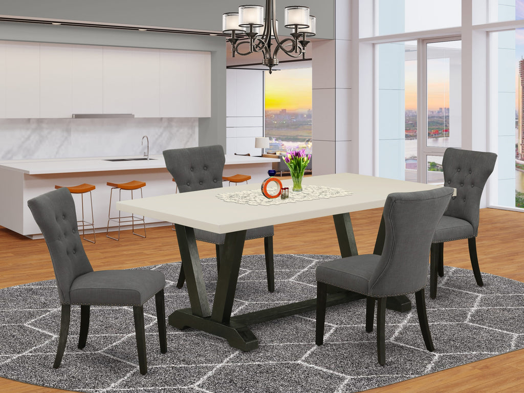 East West Furniture V627GA650-5 5 Piece Dining Room Table Set Includes a Rectangle Kitchen Table with V-Legs and 4 Dark Gotham Linen Fabric Parson Dining Chairs, 40x72 Inch, Multi-Color