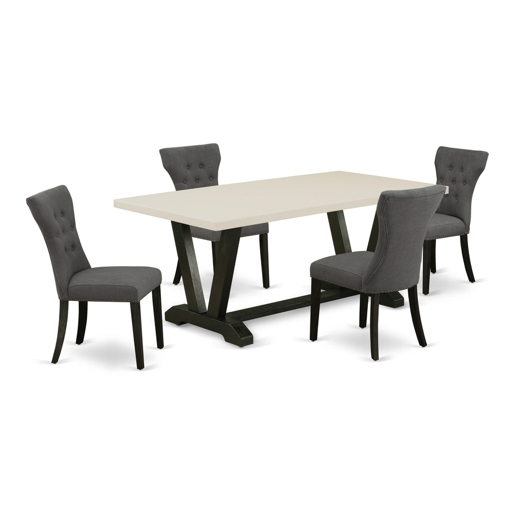 East West Furniture V627GA650-5 5 Piece Dining Room Table Set Includes a Rectangle Kitchen Table with V-Legs and 4 Dark Gotham Linen Fabric Parson Dining Chairs, 40x72 Inch, Multi-Color