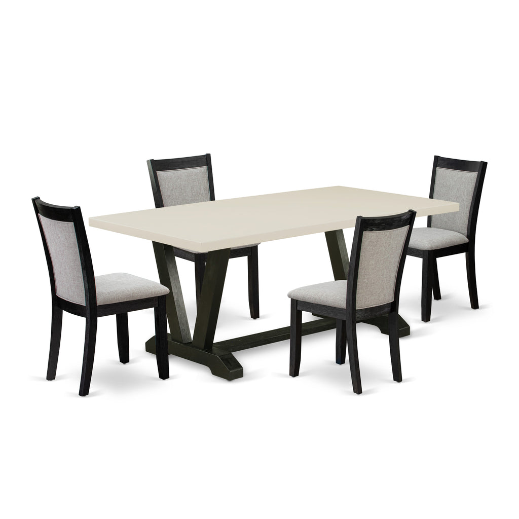 East West Furniture V627MZ606-5 5 Piece Dining Table Set for 4 Includes a Rectangle Kitchen Table with V-Legs and 4 Shitake Linen Fabric Upholstered Chairs, 40x72 Inch, Multi-Color