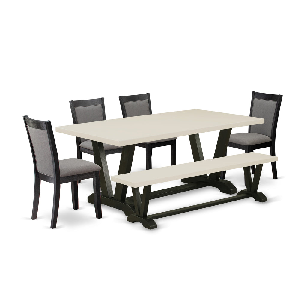 East West Furniture V627MZ650-6 6 Piece Modern Dining Table Set Contains a Rectangle Wooden Table and 4 Dark Gotham Grey Linen Fabric Parson Chairs with a Bench, 40x72 Inch, Multi-Color
