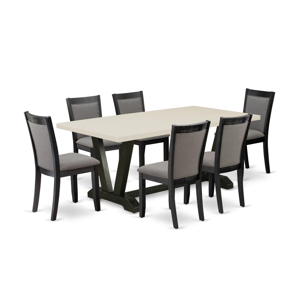 East West Furniture V627MZ650-7 7 Piece Dining Table Set Consist of a Rectangle Kitchen Table with V-Legs and 6 Dark Gotham Grey Linen Fabric Parson Chairs, 40x72 Inch, Multi-Color