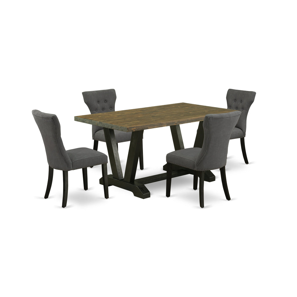 East West Furniture V676GA650-5 5 Piece Kitchen Table Set for 4 Includes a Rectangle Dining Room Table with V-Legs and 4 Dark Gotham Linen Fabric Upholstered Chairs, 36x60 Inch, Multi-Color