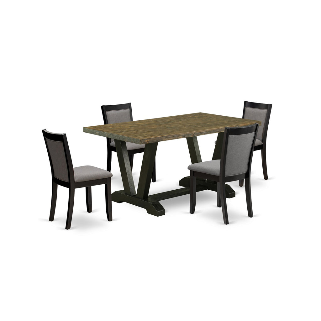 V676MZ150-5 5Pc Kitchen Set - 36x60" Rectangular Table and 4 Parson Chairs - Wirebrushed Black & Distressed Jacobean Color