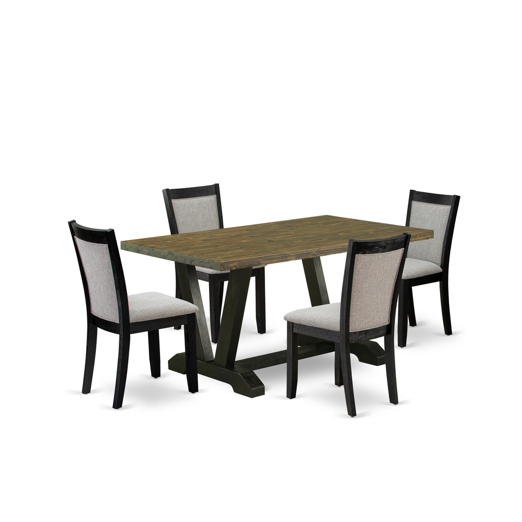 East West Furniture V676MZ606-5 5 Piece Dining Set Includes a Rectangle Dining Room Table with V-Legs and 4 Shitake Linen Fabric Upholstered Parson Chairs, 36x60 Inch, Multi-Color