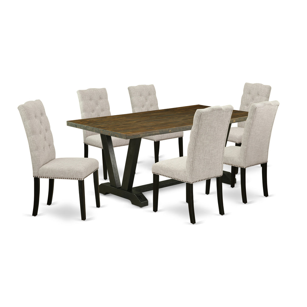 East West Furniture V677EL635-7 7 Piece Kitchen Table & Chairs Set Consist of a Rectangle Dining Room Table with V-Legs and 6 Doeskin Linen Fabric Parsons Chairs, 40x72 Inch, Multi-Color