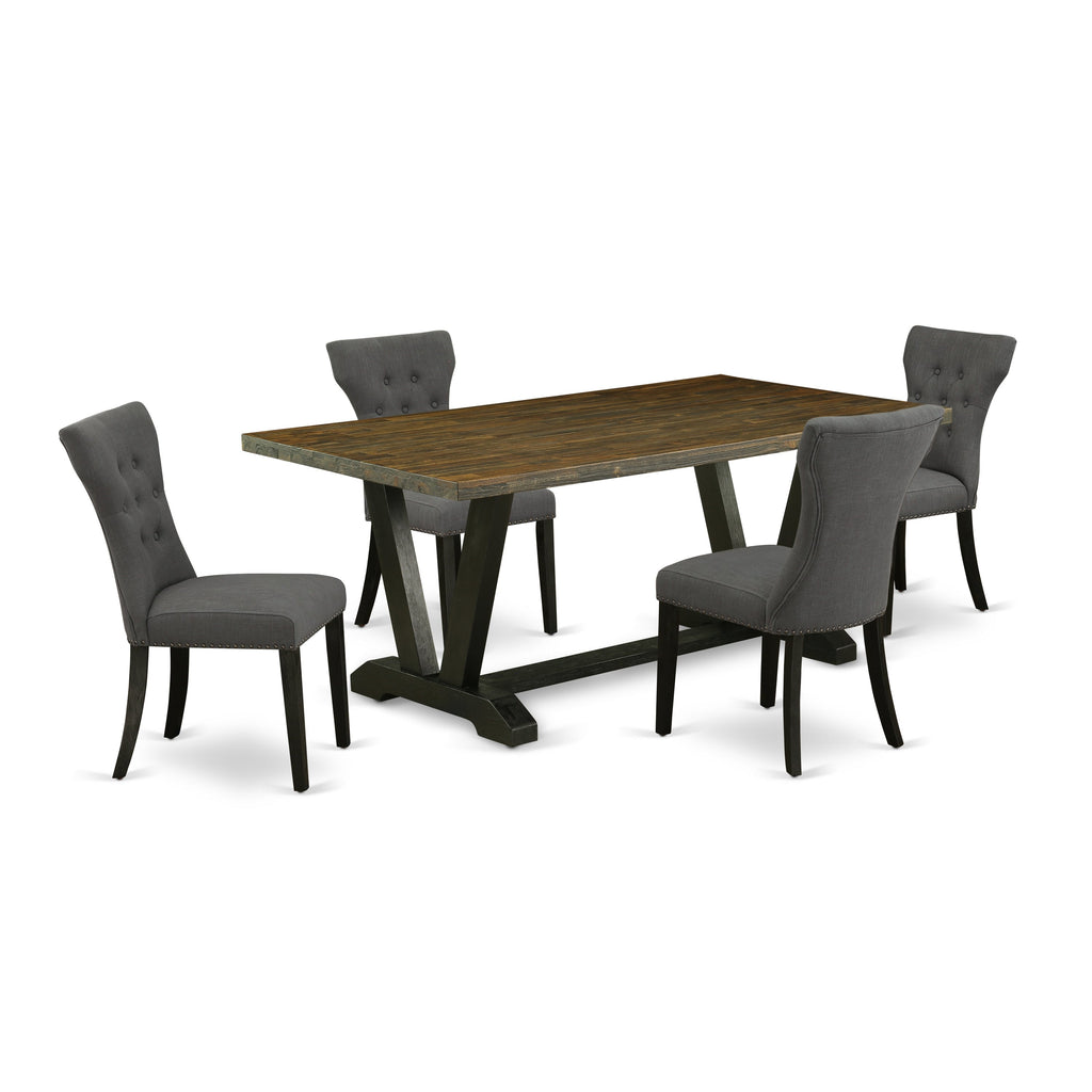East West Furniture V677GA650-5 5 Piece Dining Room Furniture Set Includes a Rectangle Dining Table with V-Legs and 4 Dark Gotham Linen Fabric Upholstered Chairs, 40x72 Inch, Multi-Color