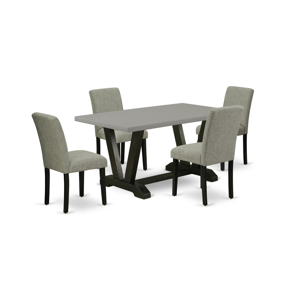 East West Furniture V696AB106-5 5 Piece Dining Table Set for 4 Includes a Rectangle Kitchen Table with V-Legs and 4 Shitake Linen Fabric Upholstered Parson Chairs, 36x60 Inch, Multi-Color
