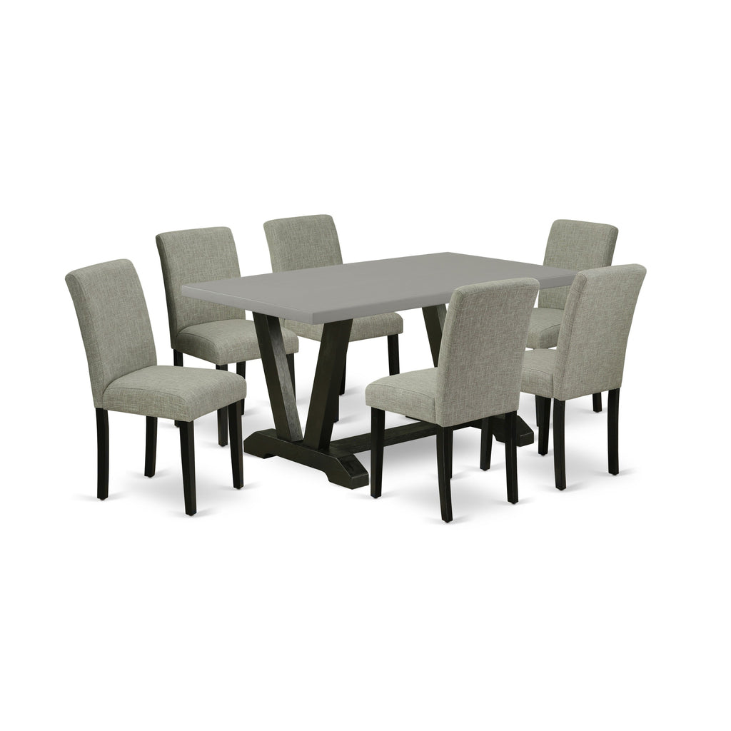 East West Furniture V696AB106-7 7 Piece Dining Set Consist of a Rectangle Dining Room Table with V-Legs and 6 Shitake Linen Fabric Upholstered Chairs, 36x60 Inch, Multi-Color