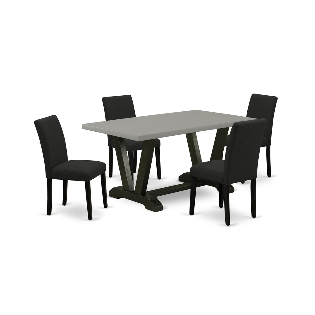 East West Furniture V696AB624-5 5 Piece Dinette Set for 4 Includes a Rectangle Dining Room Table with V-Legs and 4 Black Color Linen Fabric Upholstered Chairs, 36x60 Inch, Multi-Color