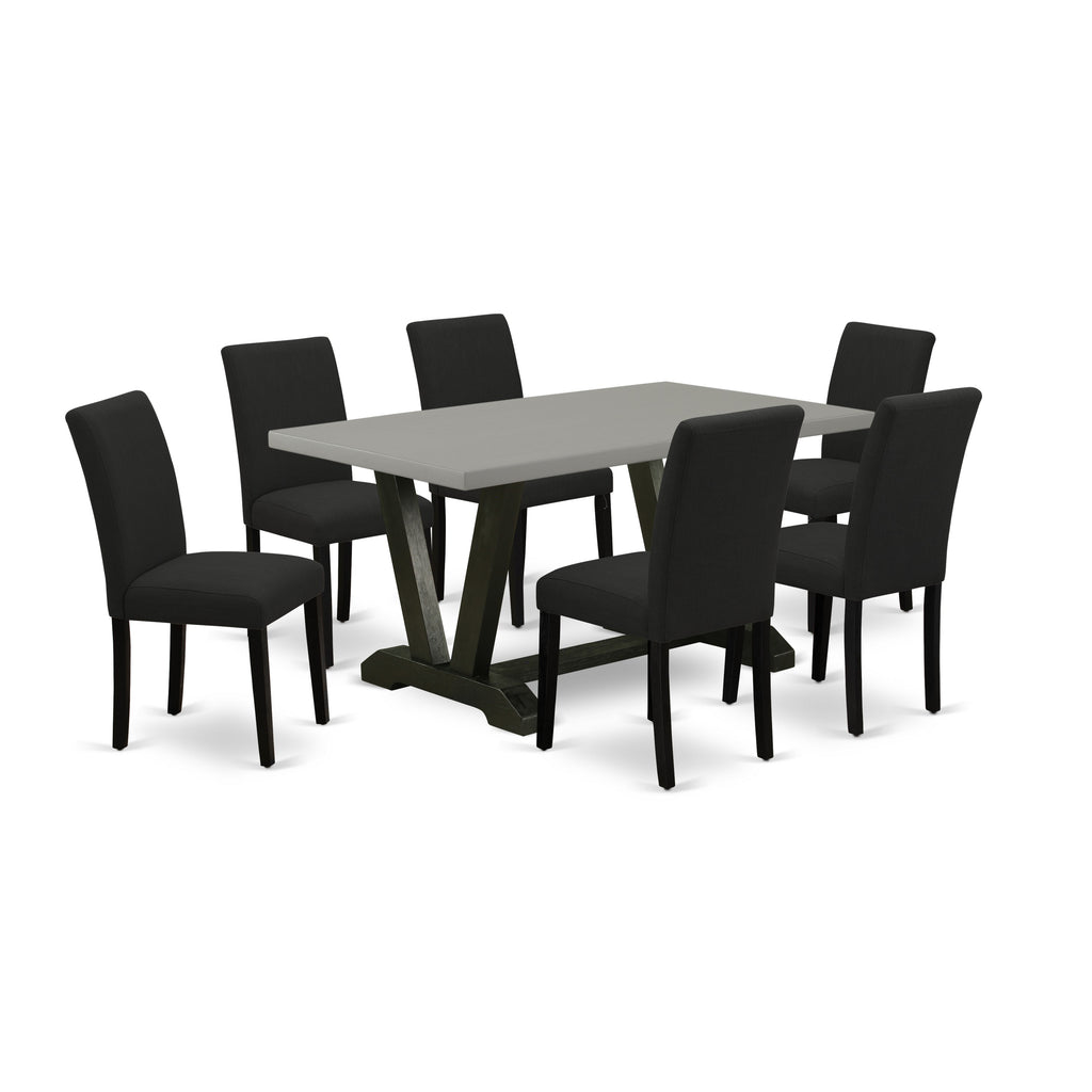 East West Furniture V696AB624-7 7 Piece Dining Table Set Consist of a Rectangle Kitchen Table with V-Legs and 6 Black Color Linen Fabric Upholstered Chairs, 36x60 Inch, Multi-Color