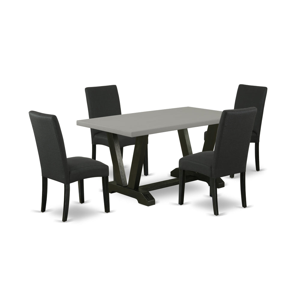 East West Furniture V696DR124-5 5 Piece Kitchen Table Set for 4 Includes a Rectangle Dining Room Table with V-Legs and 4 Black Color Linen Fabric Upholstered Chairs, 36x60 Inch, Multi-Color