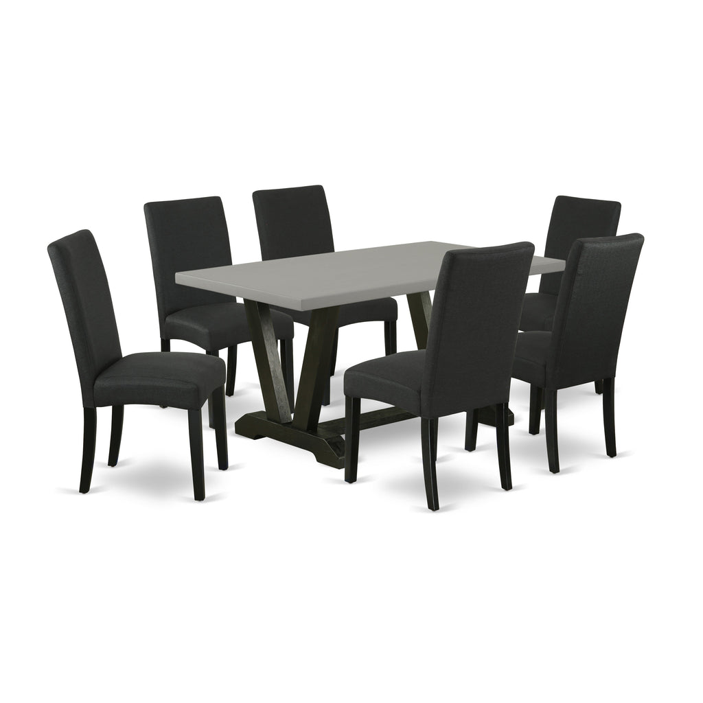 East West Furniture V696DR124-7 7 Piece Dining Table Set Consist of a Rectangle Dining Room Table with V-Legs and 6 Black Color Linen Fabric Upholstered Chairs, 36x60 Inch, Multi-Color