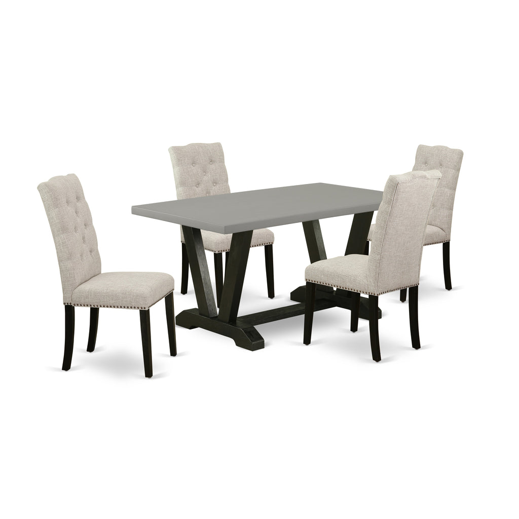 East West Furniture V696EL635-5 5 Piece Dining Table Set for 4 Includes a Rectangle Kitchen Table with V-Legs and 4 Doeskin Linen Fabric Parson Dining Chairs, 36x60 Inch, Multi-Color