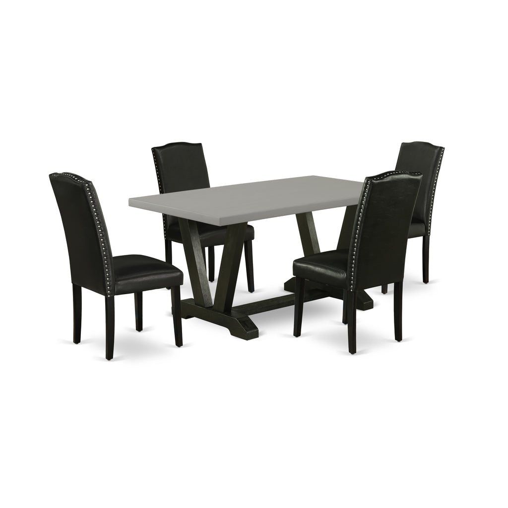 East West Furniture V696EN169-5 5 Piece Dinette Set for 4 Includes a Rectangle Dining Table with V-Legs and 4 Black Faux Leather Parson Dining Room Chairs, 36x60 Inch, Multi-Color