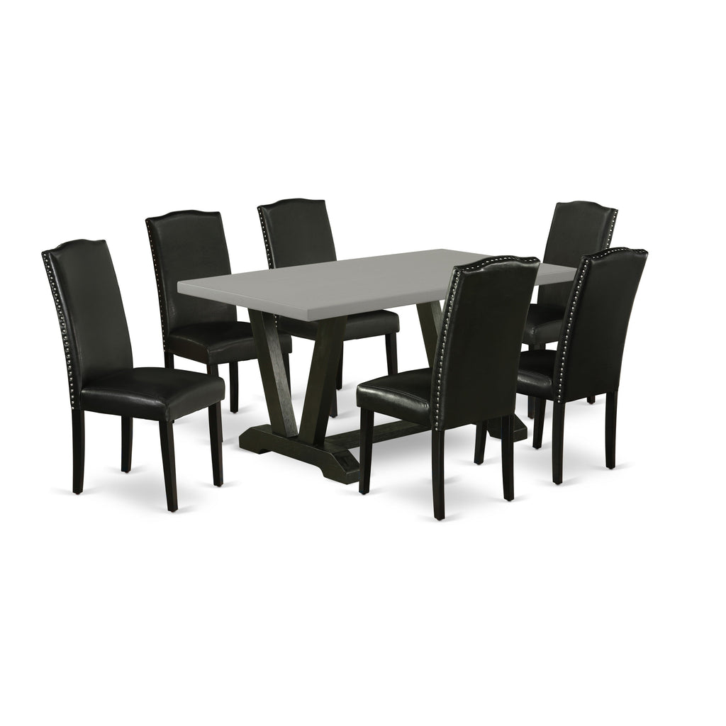 East West Furniture V696EN169-7 7 Piece Dining Table Set Consist of a Rectangle Dining Room Table with V-Legs and 6 Black Faux Leather Upholstered Parson Chairs, 36x60 Inch, Multi-Color