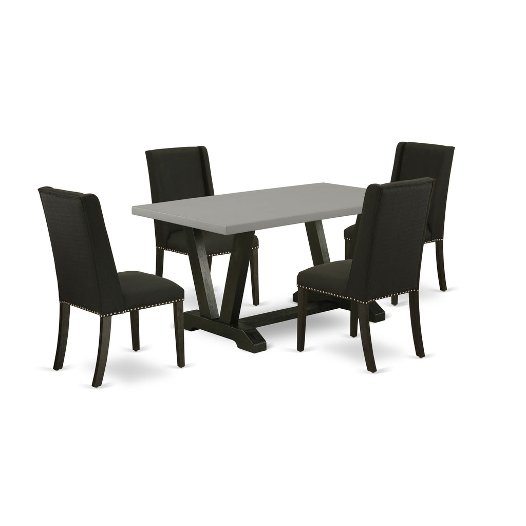 East West Furniture V696FL624-5 5 Piece Dining Room Table Set Includes a Rectangle Kitchen Table with V-Legs and 4 Black Linen Fabric Parson Dining Chairs, 36x60 Inch, Multi-Color