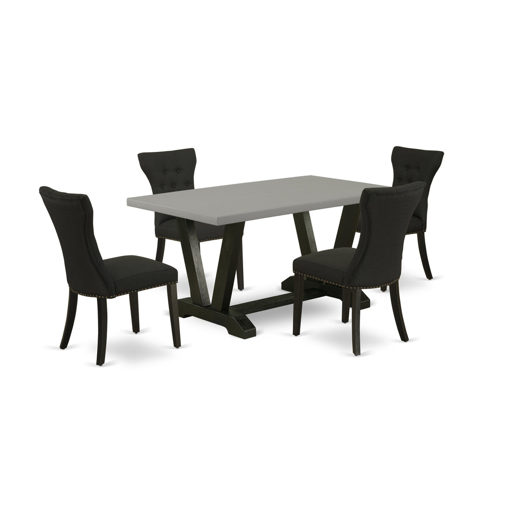 East West Furniture V696GA124-5 5 Piece Dining Room Furniture Set Includes a Rectangle Dining Table with V-Legs and 4 Black Linen Fabric Upholstered Chairs, 36x60 Inch, Multi-Color