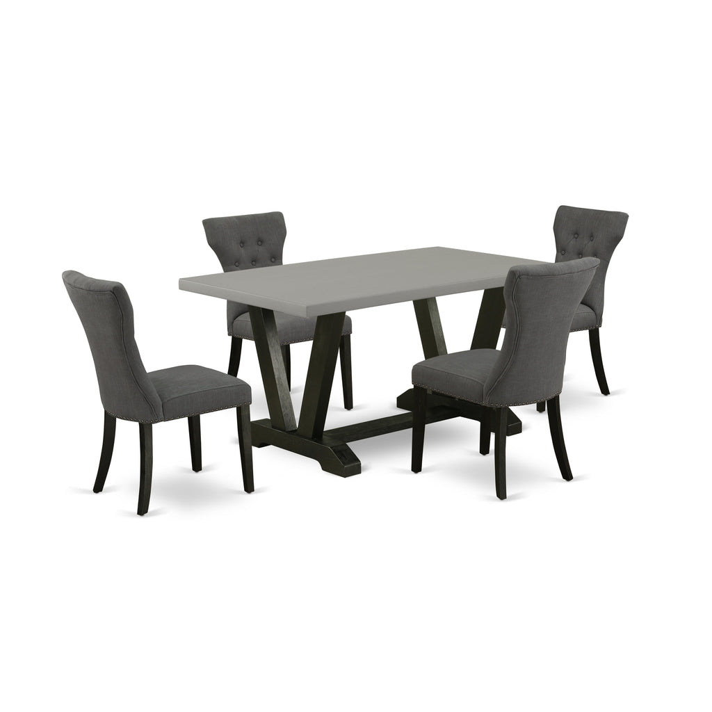 East West Furniture V696GA650-5 5 Piece Dining Table Set Includes a Rectangle Dining Room Table with V-Legs and 4 Dark Gotham Linen Fabric Upholstered Chairs, 36x60 Inch, Multi-Color