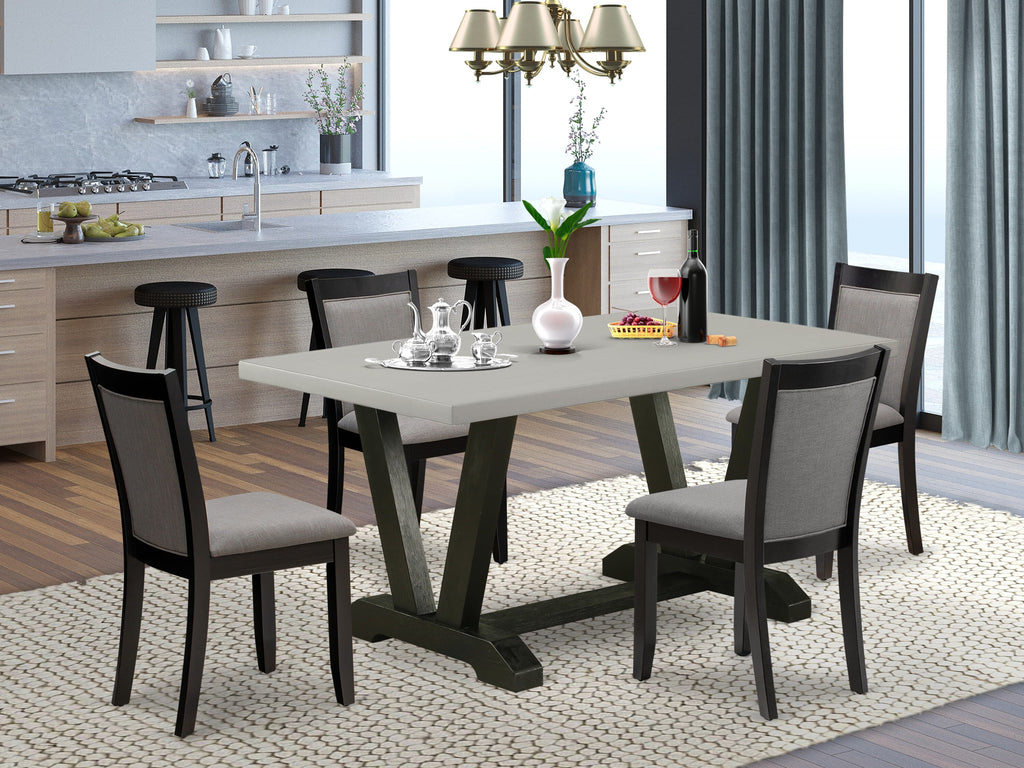 V696MZ150-5 5Pc Dinette Set - 36x60" Rectangular Table and 4 Parson Chairs - Wirebrushed Black & Cement Color