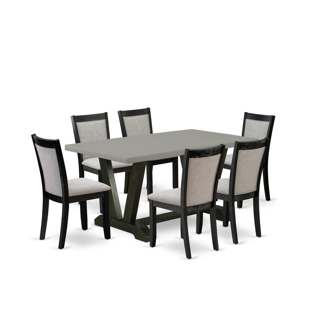 East West Furniture V696MZ606-7 7 Piece Dinette Set Consist of a Rectangle Dining Room Table with V-Legs and 6 Shitake Linen Fabric Upholstered Parson Chairs, 36x60 Inch, Multi-Color