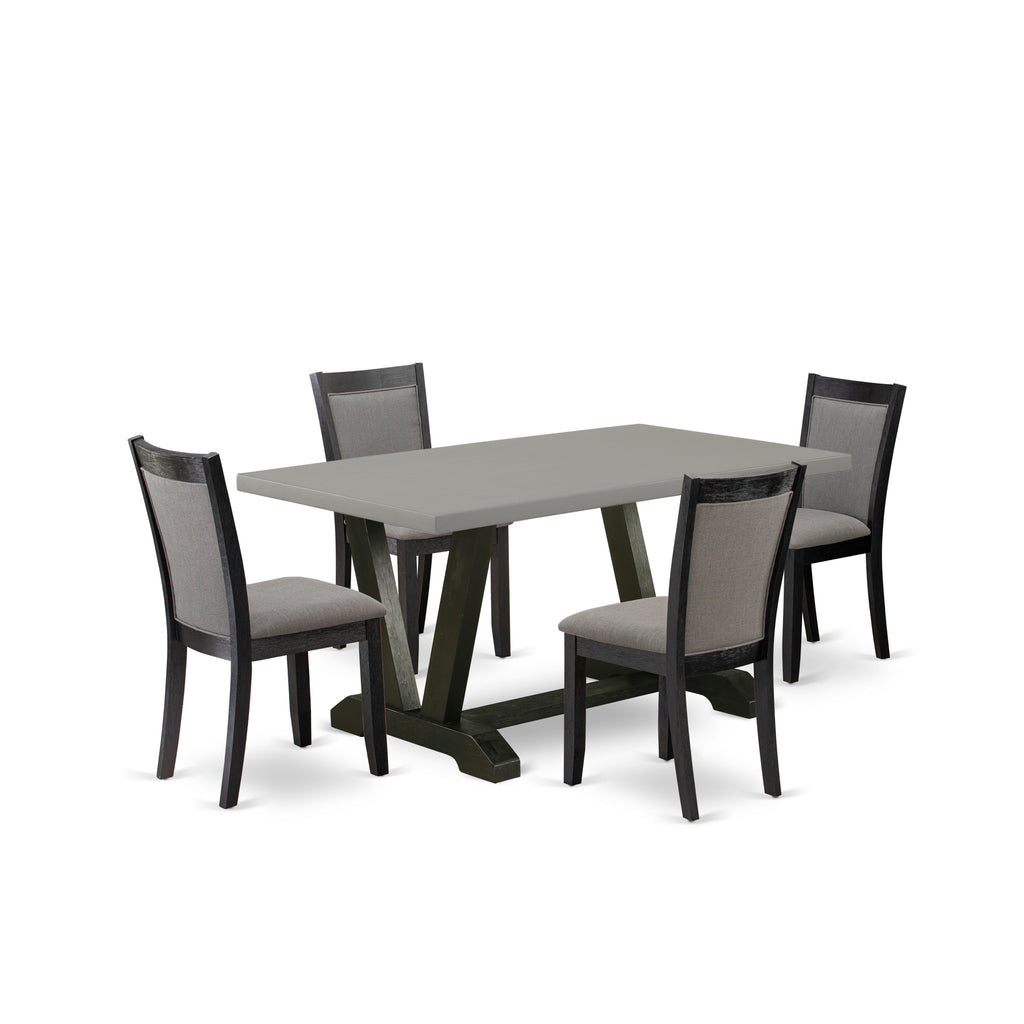 East West Furniture V696MZ650-5 5 Piece Dining Set Includes a Rectangle Dining Room Table with V-Legs and 4 Dark Gotham Grey Linen Fabric Upholstered Chairs, 36x60 Inch, Multi-Color
