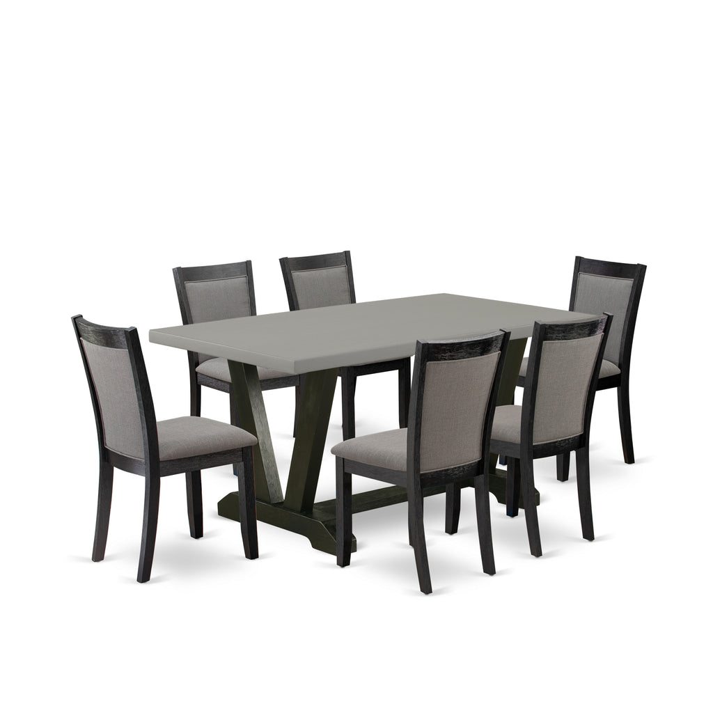 East West Furniture V696MZ650-7 7 Piece Dining Room Table Set Consist of a Rectangle Kitchen Table with V-Legs and 6 Dark Gotham Grey Linen Fabric Parson Chairs, 36x60 Inch, Multi-Color