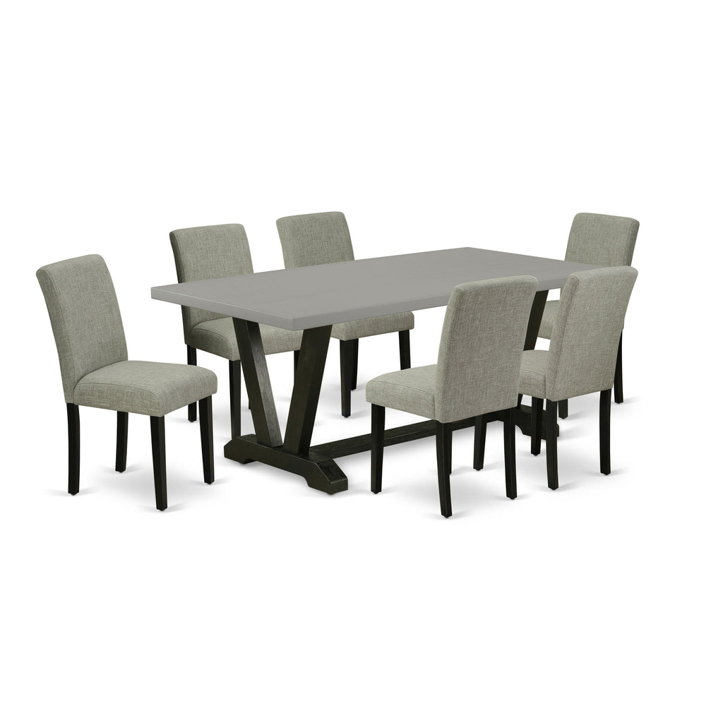 East West Furniture V697AB106-7 7 Piece Dinette Set Consist of a Rectangle Dining Room Table with V-Legs and 6 Shitake Linen Fabric Parsons Dining Chairs, 40x72 Inch, Multi-Color