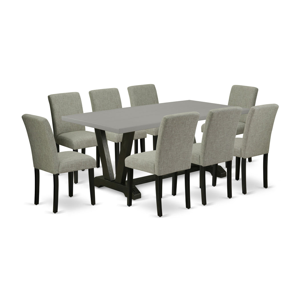 East West Furniture V697AB106-9 9 Piece Dining Room Table Set Includes a Rectangle Kitchen Table with V-Legs and 8 Shitake Linen Fabric Parson Dining Chairs, 40x72 Inch, Multi-Color