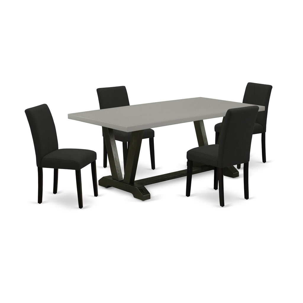 East West Furniture V697AB624-5 5 Piece Dining Table Set Includes a Rectangle Dining Room Table with V-Legs and 4 Black Color Linen Fabric Upholstered Chairs, 40x72 Inch, Multi-Color
