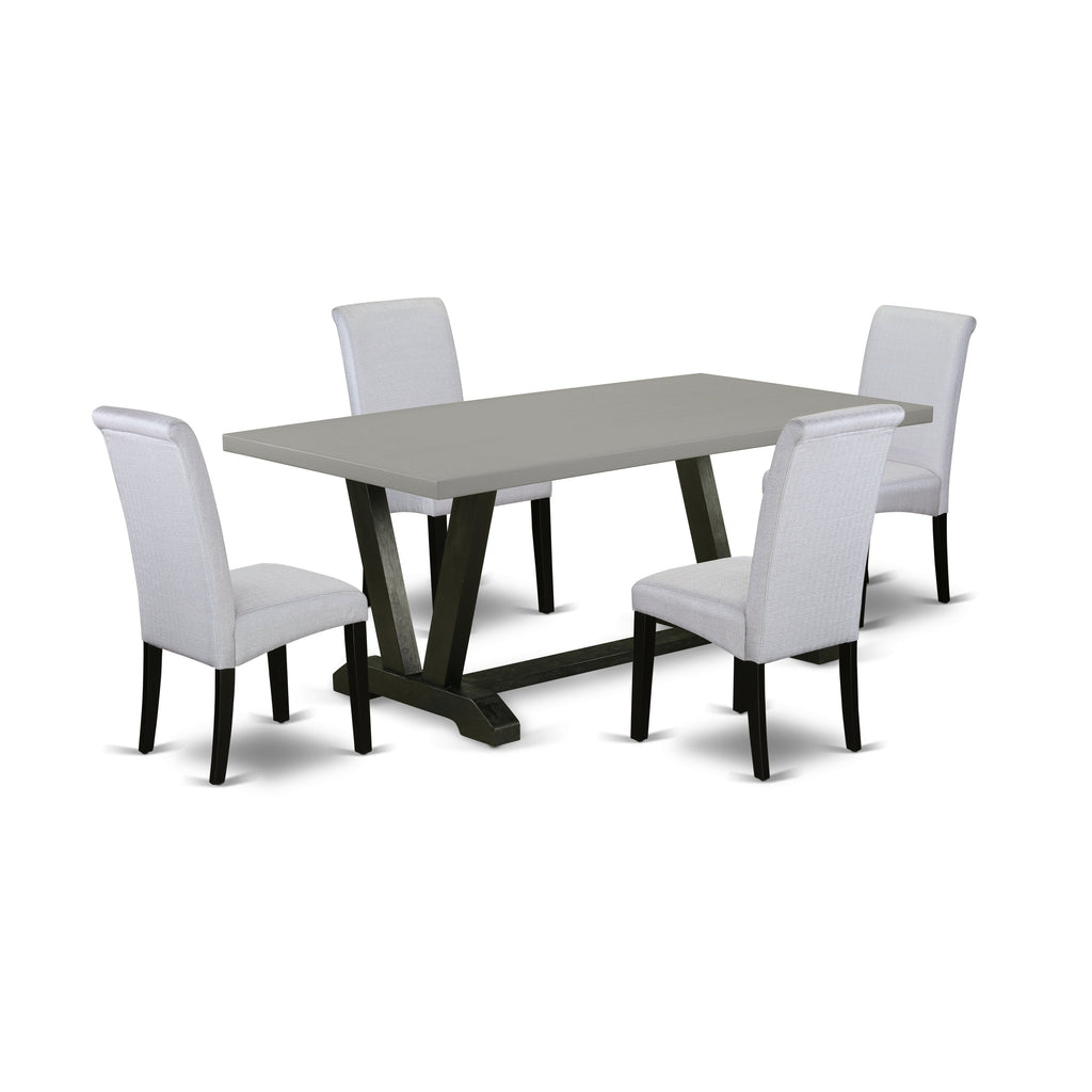 East West Furniture V697BA105-5 5 Piece Dining Set Includes a Rectangle Dining Room Table with V-Legs and 4 Grey Linen Fabric Upholstered Parson Chairs, 40x72 Inch, Multi-Color
