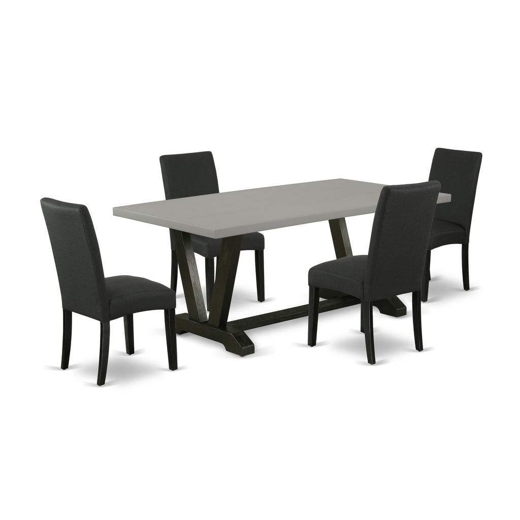 East West Furniture V697DR124-5 5 Piece Dining Room Table Set Includes a Rectangle Dining Table with V-Legs and 4 Black Color Linen Fabric Upholstered Chairs, 40x72 Inch, Multi-Color