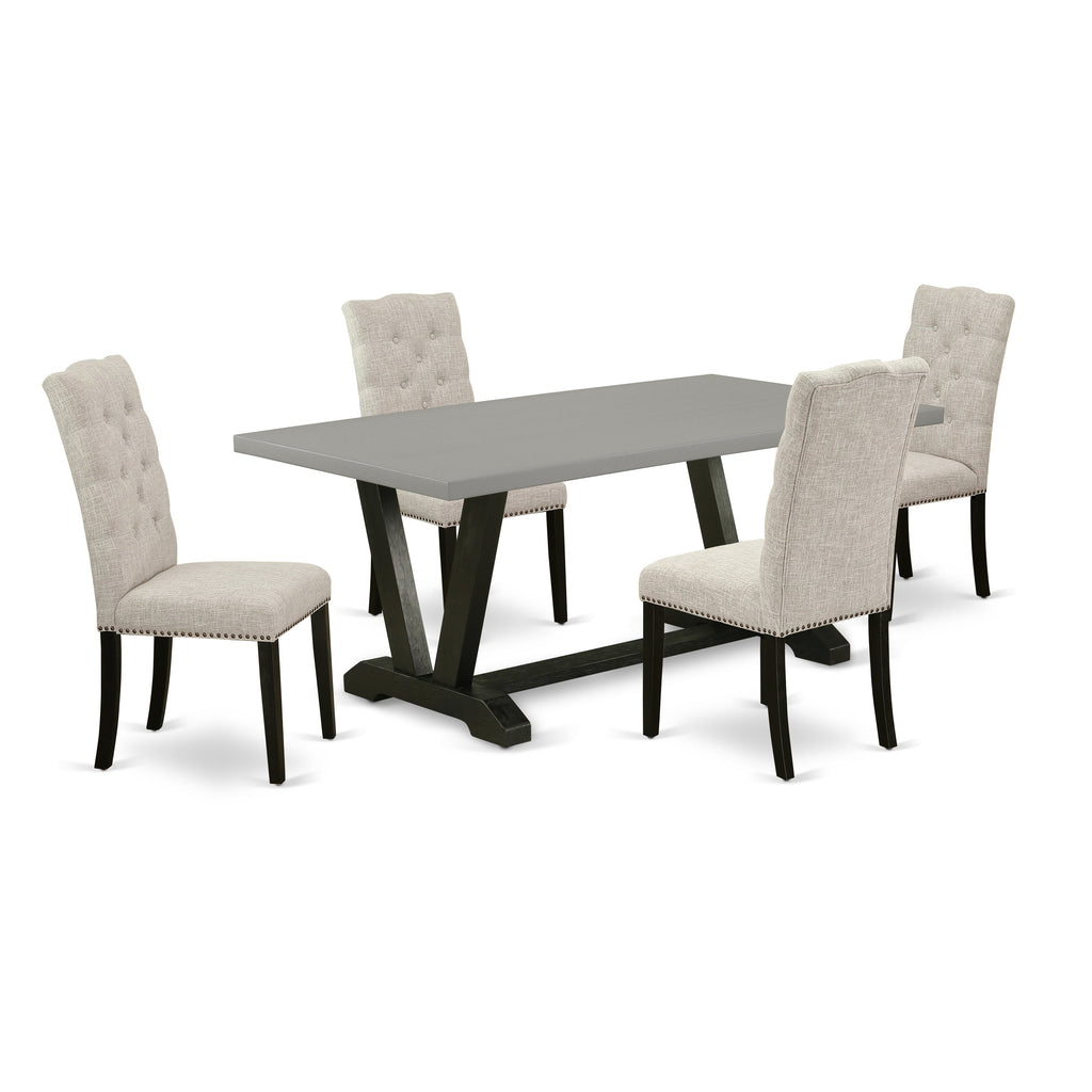 East West Furniture V697EL635-5 5 Piece Modern Dining Table Set Includes a Rectangle Wooden Table with V-Legs and 4 Doeskin Linen Fabric Parsons Dining Chairs, 40x72 Inch, Multi-Color