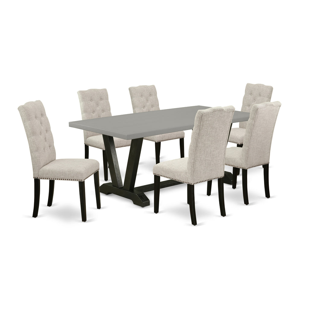 East West Furniture V697EL635-7 7 Piece Kitchen Table & Chairs Set Consist of a Rectangle Dining Room Table with V-Legs and 6 Doeskin Linen Fabric Parson Chairs, 40x72 Inch, Multi-Color