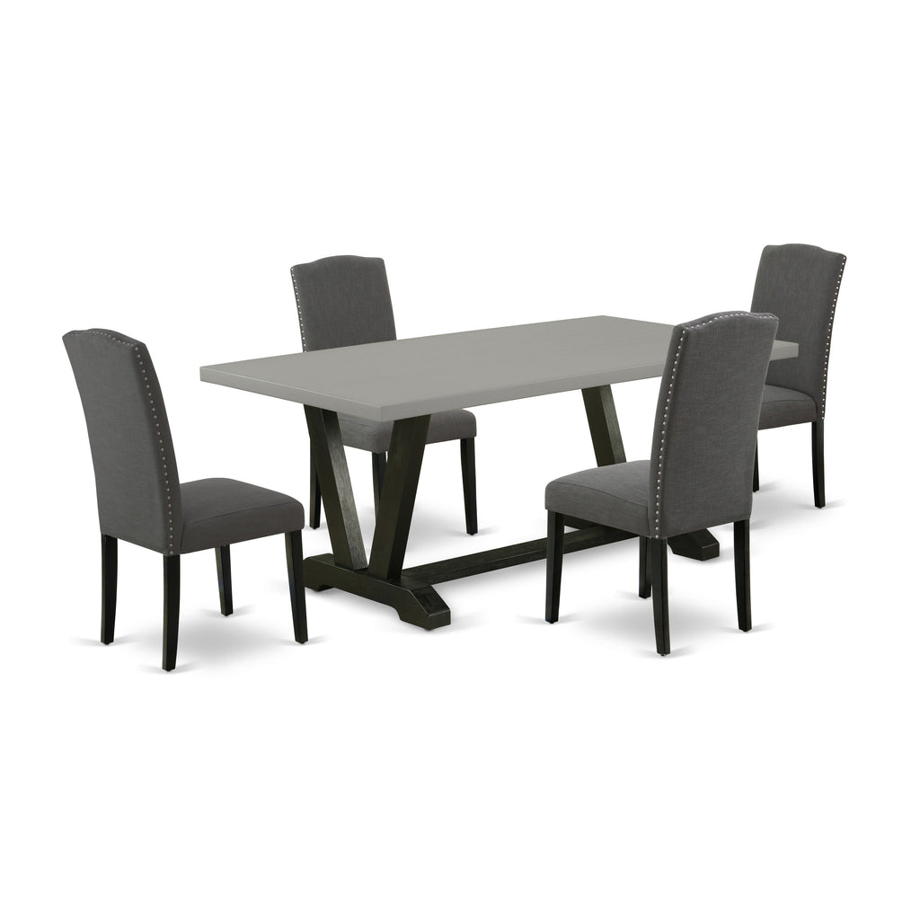 East West Furniture V697EN120-5 5 Piece Dining Table Set Includes a Rectangle Kitchen Table with V-Legs and 4 Dark Gotham Linen Fabric Parson Dining Room Chairs, 40x72 Inch, Multi-Color