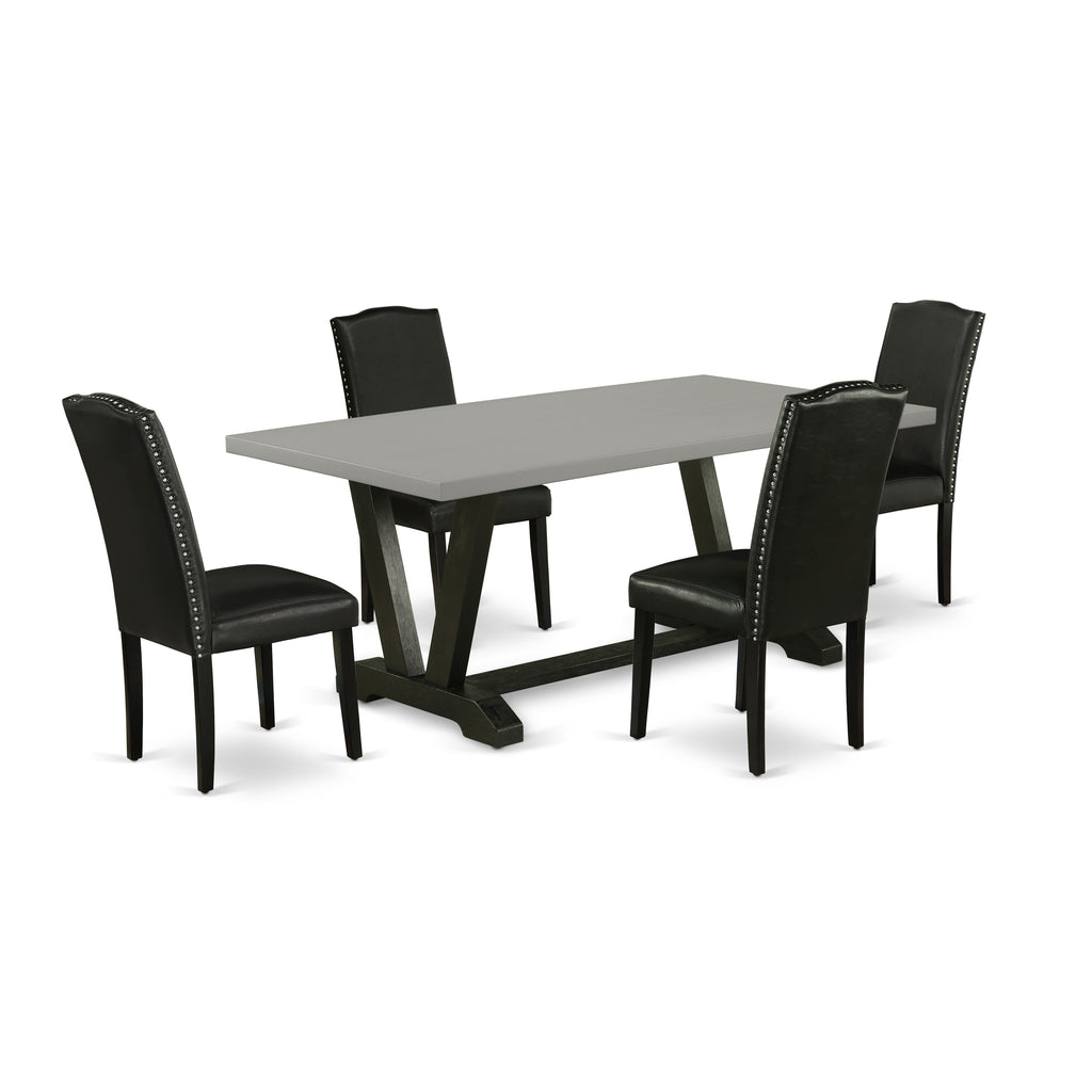 East West Furniture V697EN169-5 5 Piece Dinette Set for 4 Includes a Rectangle Dining Room Table with V-Legs and 4 Black Faux Leather Upholstered Parson Chairs, 40x72 Inch, Multi-Color
