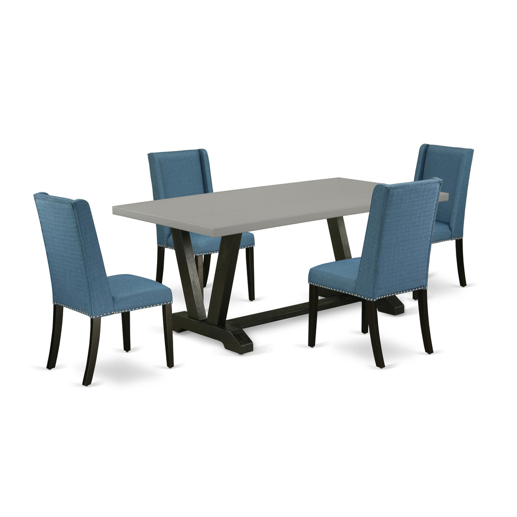 East West Furniture V697FL121-5 5 Piece Dining Table Set for 4 Includes a Rectangle Kitchen Table with V-Legs and 4 Blue Linen Fabric Parson Dining Room Chairs, 40x72 Inch, Multi-Color