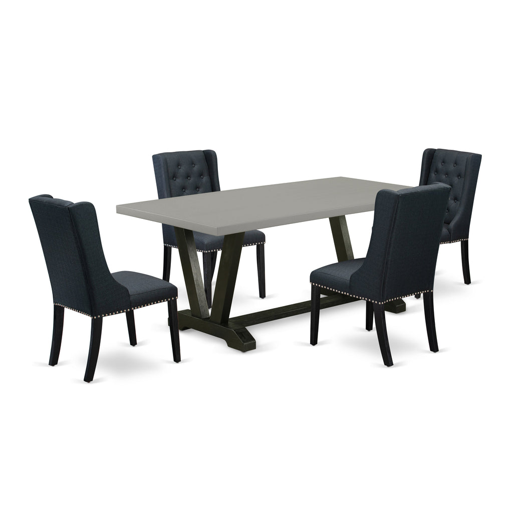 East West Furniture V697FO624-5 5 Piece Kitchen Table Set for 4 Includes a Rectangle Dining Room Table with V-Legs and 4 Black Linen Fabric Parson Dining Chairs, 40x72 Inch, Multi-Color