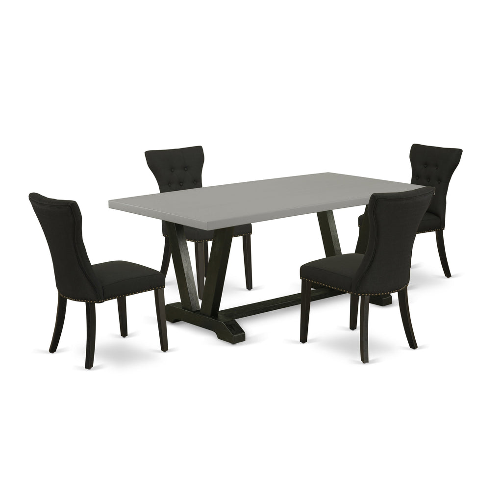 East West Furniture V697GA124-5 5 Piece Dining Table Set Includes a Rectangle Dining Room Table with V-Legs and 4 Black Linen Fabric Parsons Chairs, 40x72 Inch, Multi-Color