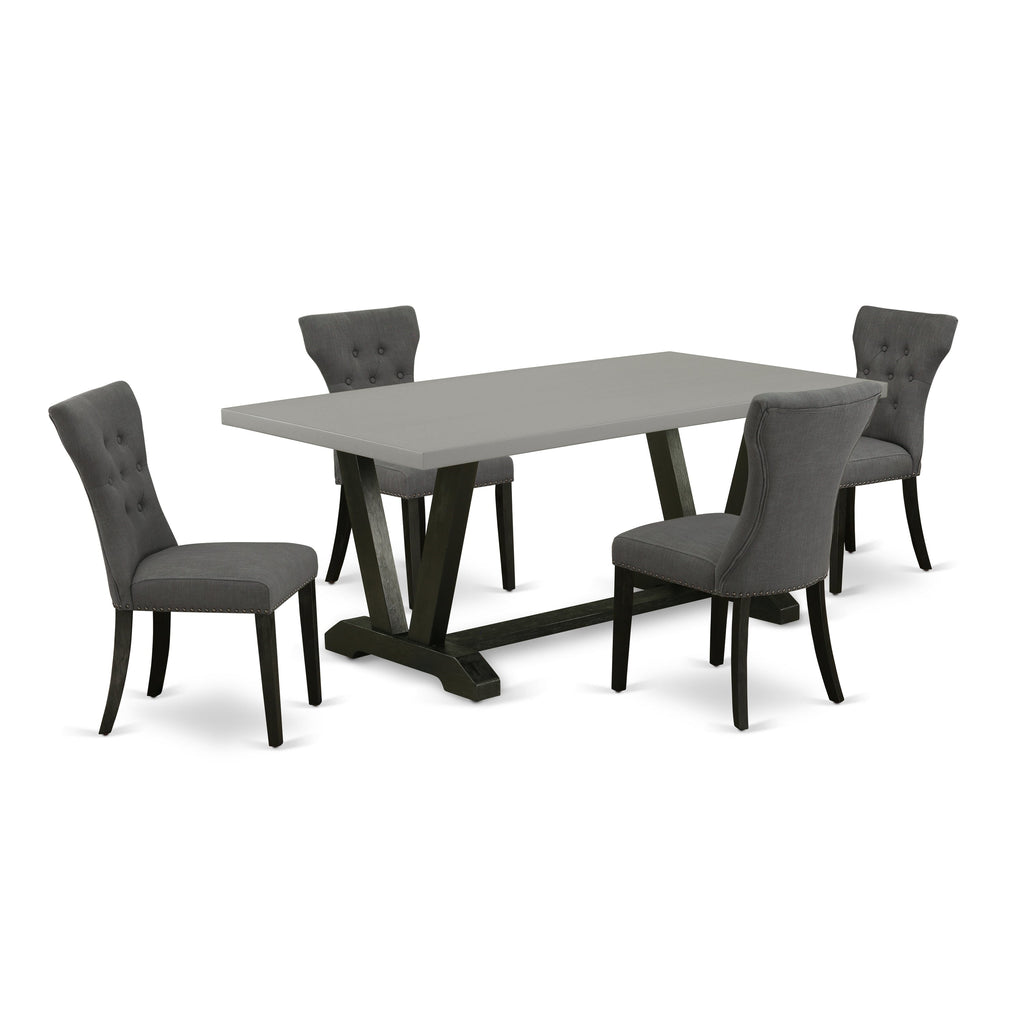 East West Furniture V697GA650-5 5 Piece Dining Set Includes a Rectangle Dining Room Table with V-Legs and 4 Dark Gotham Linen Fabric Upholstered Parson Chairs, 40x72 Inch, Multi-Color