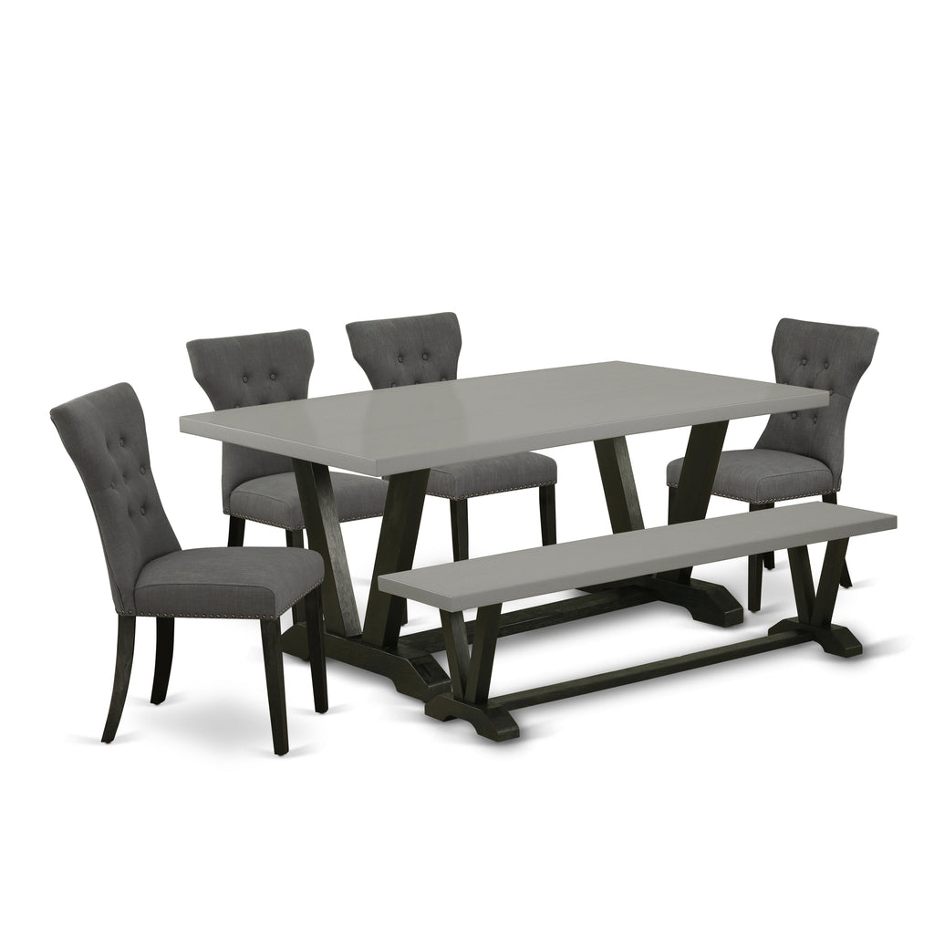 East West Furniture V697GA650-6 6 Piece Dining Table Set Contains a Rectangle Kitchen Table with V-Legs and 4 Dark Gotham Linen Fabric Parson Chairs with a Bench, 40x72 Inch, Multi-Color