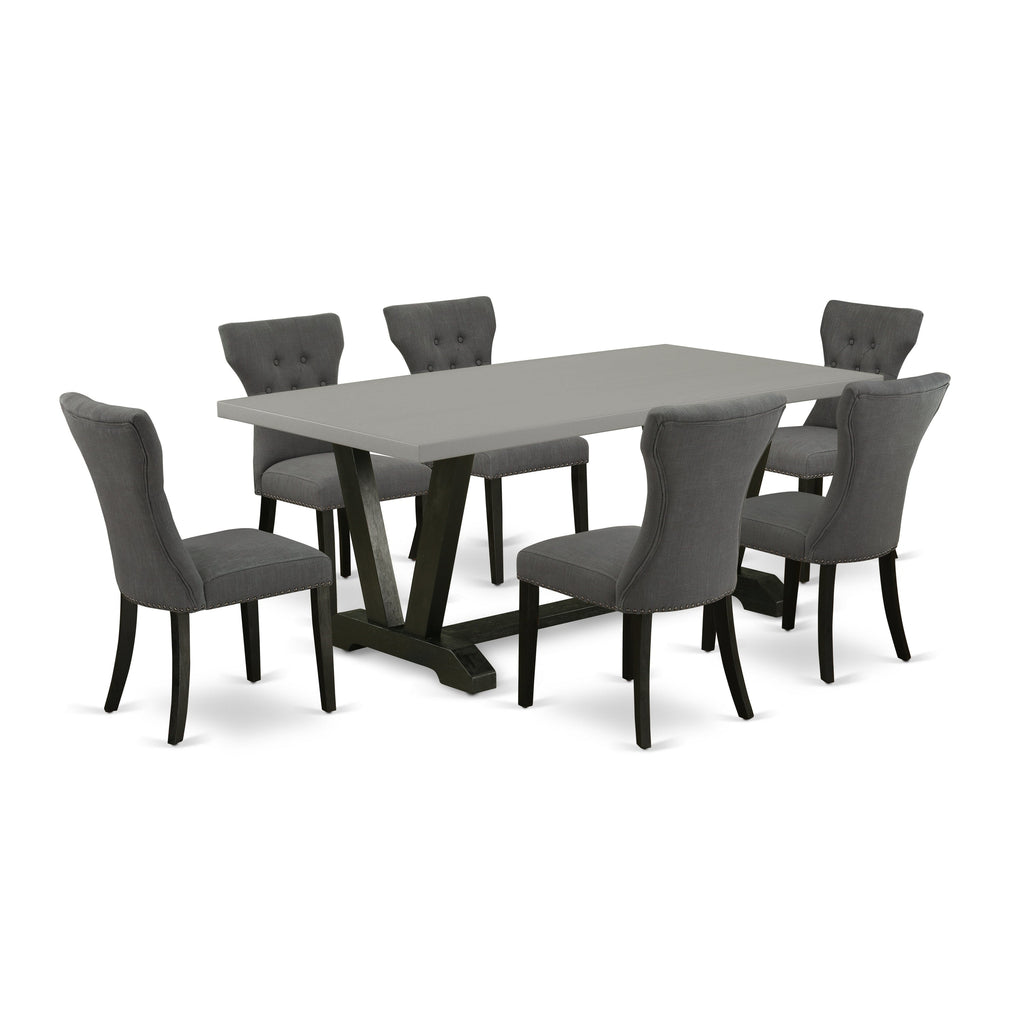 East West Furniture V697GA650-7 7 Piece Dinette Set Consist of a Rectangle Dining Room Table with V-Legs and 6 Dark Gotham Linen Fabric Parsons Dining Chairs, 40x72 Inch, Multi-Color