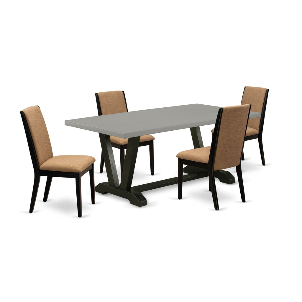 East West Furniture V697LA147-5 5 Piece Kitchen Table & Chairs Set Includes a Rectangle Dining Room Table with V-Legs and 4 Light Sable Linen Fabric Parsons Chairs, 40x72 Inch, Multi-Color