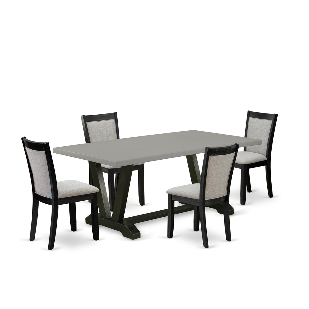 East West Furniture V697MZ606-5 5 Piece Dining Table Set for 4 Includes a Rectangle Kitchen Table with V-Legs and 4 Shitake Linen Fabric Parson Dining Chairs, 40x72 Inch, Multi-Color